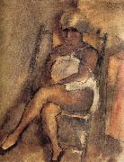 Jules Pascin kerchiefed Lady painting